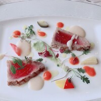 アンシャンテ - 鮪のグリル　ノイリーのヴィネグレット　グリーンにんにくのピュレ