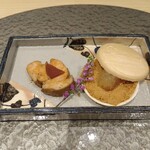 鮨おり - 鮟肝奈良漬け、鮟肝ピオーネ最中