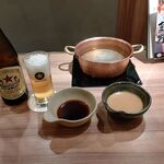 しゃぶしゃぶ萬野 - ●ﾗﾝﾁ ｾｯﾄ。中瓶ﾋﾞｰﾙ715+和牛もも肉ｼｬﾌﾞｼｬﾌﾞ ﾗﾝﾁ2800=3,515円 