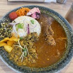 Kari Andason - ①アンダーソンチキンカレーと②鯖のキーマカレーのあいがけ