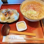 九頭龍蕎麦 - 焼き鯖寿司、温そばセット_¥1,050