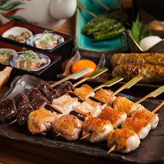 Carefully grilled yakitori over charcoal