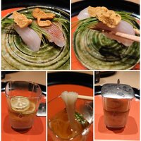 懐石料理 桝田 - きんき昆布締め鮨、芽ネギ、淡路産雲丹✨極細の「黄金の糸」を使った酢橘素麺✨シンプルで美味しかったです♪