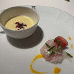 アピシウス - 紅はるかのスープ　ヒラメと黄信大根