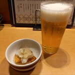 鮮魚 天ぷら すしつま - 生ビール、お通し