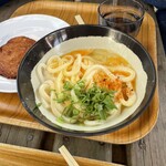 Yamagoe Udon - 相方さんの釜揚げ。混ぜてすぐは卵トロトロ。
                        卵が固まっても美味しい。