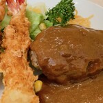 象屋 - エビフライとハンバーグのコンビ、ライス