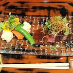 Koryouri Yoshimoto - 瀬戸山麓牛いちぼ、小海老芋、舞茸黒にんにくソース
