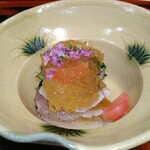 小料理よし本 - 先付、
さごし柑橘〆、奈良漬、加減酢ゼリー