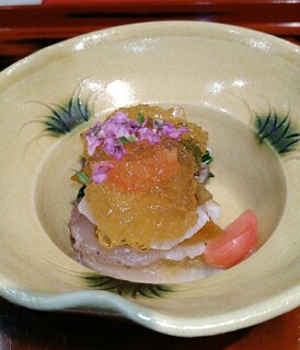 Koryouri Yoshimoto - 先付、
                        さごし柑橘〆、奈良漬、加減酢ゼリー
