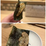Hachiouji Kaisuke - パリッパリの焼き海苔に包まれた
                      大きな平貝は、軽く炙ってありほんのり香ばしく、
                      身は甘くってプリプリ！！(*´Д｀*)
                      お刺身でもいただけるほど新鮮とわかります♪
                      おつまみに最高！