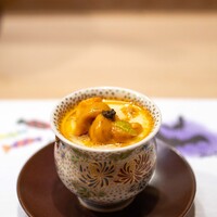 うを徳 - 2023.10 アンキモ茶碗蒸し（苫前産アンキモ、浜中産バフンウニ、噴火湾産メスのズワイ蟹、とんぶり、銀杏）