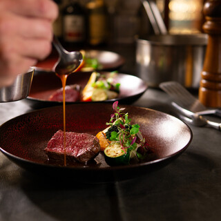 Japanese black beef Steak finished with traditional French sauce