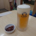 史実 - ビール、お通しはイカゲソの煮たもの