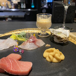 鉄板焼 Baknos - 前菜 黄色いのは泡のお醤油