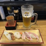 Sushi Kuine - 北陸厳選盛り合わせと生ビール、天狗舞