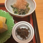 小文字 久芽乃 - ちりめんじゃこの佃煮・小松菜のお浸し