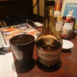 h Sandaime Amimoto Uo Sensui San - こんぶ焼酎をボトルで頼んで水割りからのお湯割り(^^)b　ほんのり昆布の香りのする焼酎でした