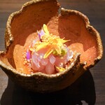 Higashiyama Tsukasa - 白甘鯛、煎り酒、揚げた道明寺粉