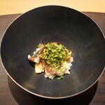 Higashiyama Tsukasa - 秋刀魚炭火焼き、栗に、肝ソース、しゃり粥