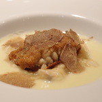 リストランテ ペガソ - Oct, 2013　ウンブリア産白トリュフをかけた鱈白子のソテー　新じゃがいも　ポロネギのクレーマ