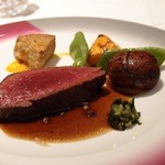 リストランテ ペガソ - Oct, 2013　帯広産蝦夷鹿しんたまの炭火ﾛｰｽﾄ　海老芋とバターナッツ南瓜　栗の渋皮煮