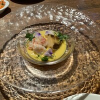 BISTRO FAVORI 代官山 - 鮑と蟹を添えた安納芋のスープ