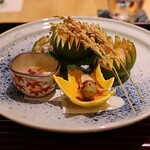Shim Machi Adachi - かぼす なめ茸 金目鯛 白和え 零余子 煎り銀杏 真菰筍