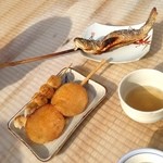 Oouchijuku Yamamotoya - いももち、そばだんご、岩魚の塩焼き