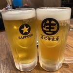 キンキン麦酒とプリっと小腸 近江牛畜産あさひ - 