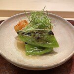 山﨑 - キンキの唐揚げ、万願寺唐辛子