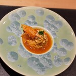 Ginza Ooishi - オマール海老のご飯、エビの出汁を煮詰めてソースに、爪のエビフライに