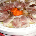 武州うどん江川 - 鴨鍋、最後に煮ぼうとうの麺を入れ煮込むと旨みがしみ込みさらに美味しくなります。