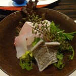 割烹 清風 - お造り（真鯛、太刀魚、ブリ）