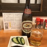 Kadomaru - メニュー表に記載無いが、瓶ビール有ります。グラスの形が大衆店の証