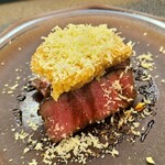 日本料理 TOBIUME - ❽"揚　中"
      ⑲炭火焼き佐賀牛シャトーブリアン(佐賀県産)のステーキ、炭火焼き茄子(福岡県若松産)&松茸(山口県岩国産)フライ載せ、削り栗(福岡県若松産)掛け、赤ワイン&バルサミコ酢を煮詰めたソース 