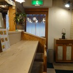 季節料理 山田屋 - カウンター中程から玄関方向。