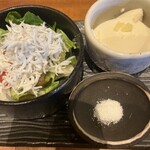 魚匠 銀平 - じゃこのせサラダ、豆腐、塩