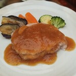 キッチン ブルー グローブ - 豚肩ロースポシェのアップ