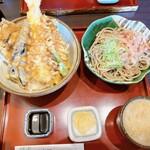 九頭龍蕎麦 - 海老と野菜の天丼、越前おろし蕎麦セット_¥1,100
