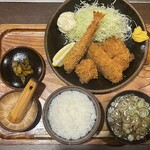 Denkiya horu - ミックスフライ定食（エビ、サーモン、ホタテ、ヒレ）　税込1200円