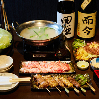 Shabu-shabu with shabu shabu & charcoal-grilled Yakitori (grilled chicken skewers) with homemade sauce