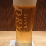 蕎麦割烹 稲田 - ビールはスーパードライ  初めて見るグラス