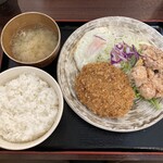 定食や - メンチカツととりから定食