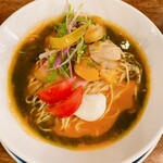 海老丸らーめん - 【限定】冷やしカプレーゼらーめん 帆立添え