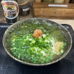 本格派博多うどん はし田たい吉 - 梅とろわかめうどん¥1030、瓶ビール（中）¥600