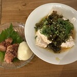 アメニモマケズ - 炙り明太子400円.和風よだれ鶏450円