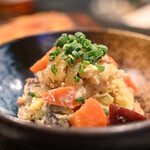 Satsuma potato salad flavored with Japanese dashi