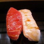 Sushi Hourai - おまかせ握り（特上）最初の２カン。
