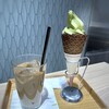 Iemon Kafe - 抹茶ソフト(500円：税込）」と「焙じ茶ラテ(680円：税込）」を。合計1,180円（カード可）